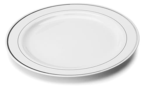 Thali Outlet® - 100 x White Silver Rim 9" Mozaik Strong Reuseable Hard Plastic Dinner Plates 23cm