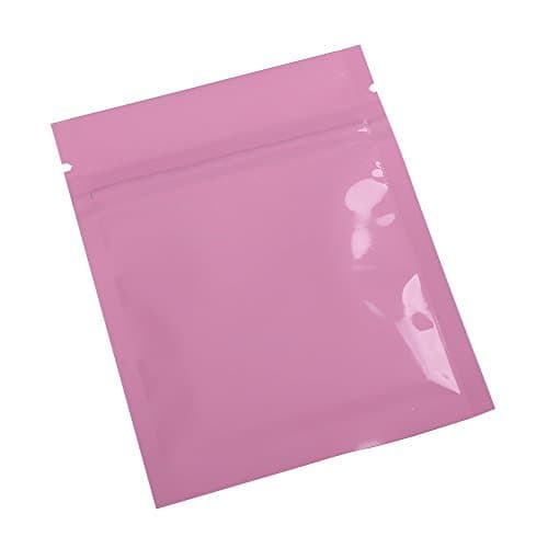 100/Pack Flat Glossy Double-Sided Red Black Purple Gold Pink Foil Mylar Zip Lock Bags Outer Size 7.5x10cm (3x4in) (Pink) by QQ Studio Group