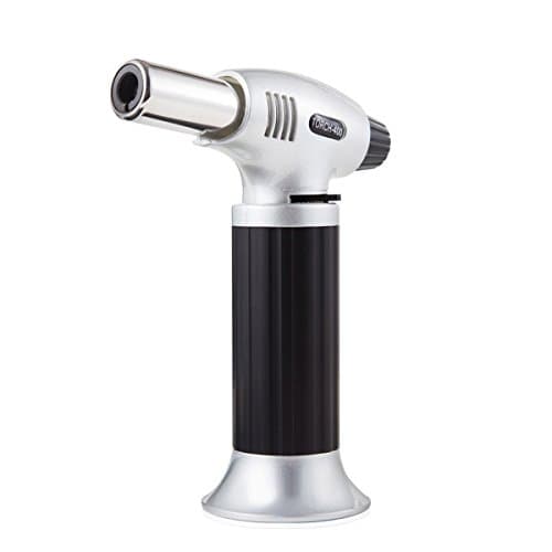 Azmall Kitchen Butane Culinary Torch Micro Butane Torch with Safety Lock and Adjustable Flame(butane gas not included) for Kitchen &amp; Baking Use,Professional Grade with Safety Features,Silver/Black