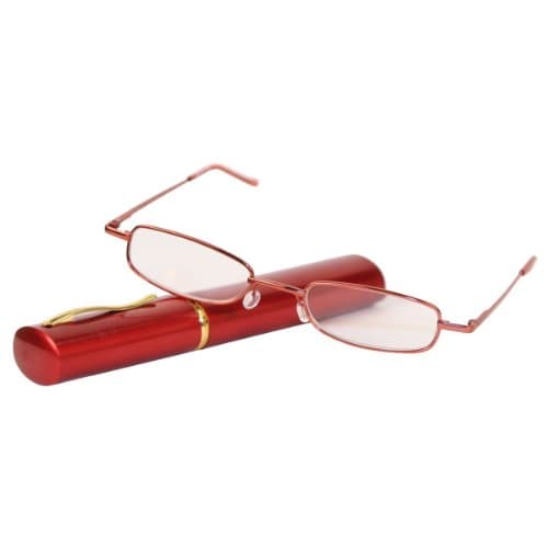 RED FRAMED READING GLASSES +1.25 DIOPTRE SLIM WITH CASE Pack of 2 Pairs