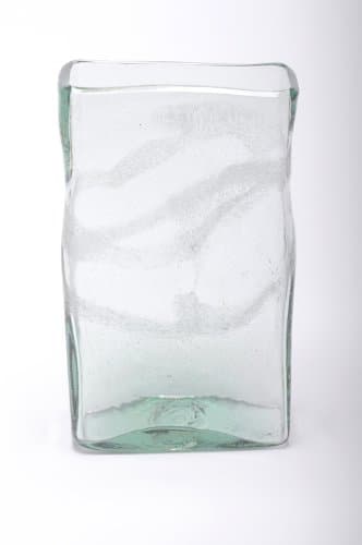 TIN FISH Rectangular Vase, recycled, handblown glass (27cm) - crystal spiral