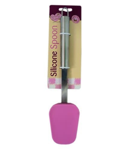 Pink Silicone Spoon Shaped Spatula with Plastic Handle Cooking Utensil