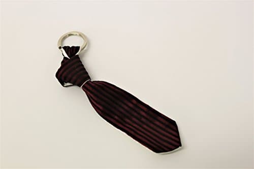 Tie Shaped Key Ring in Silk, Black and Red Stripes for Woman Men Boy and Girl, Unisex
