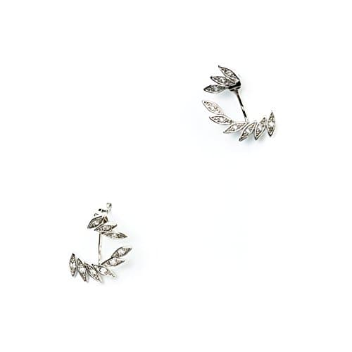 Ladies Hoop Spring Leafy Silver Swing Earrings Diamond Leaf