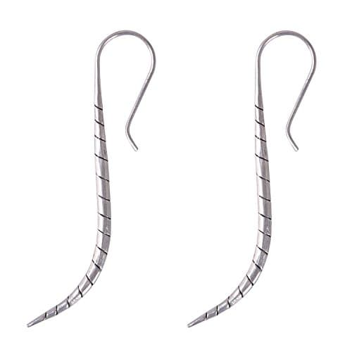 Thailand Unique Long Ram Horn Shape Hook Earrings Handmade Oxidized Sterling Silver Jewelry