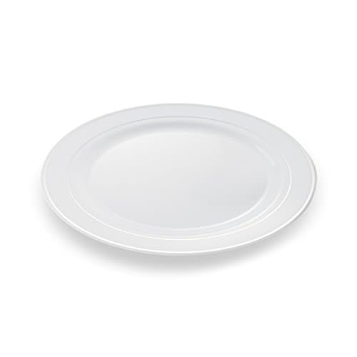 20 High Quality & Elegant Disposable Dinner Plates with Silver Rims ~ 10.25" (26cm)