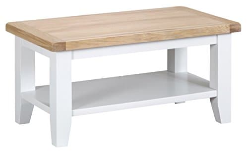 Taunton White Painted Small Coffee Table 1 Storage Shelf with Lime wash Oak Tops