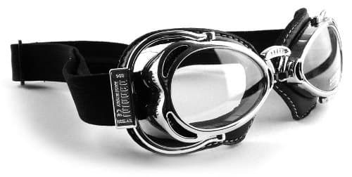 Nannini Hot Rod Motorcycle Goggles with Polycarbonate Chrome Frames and Black Leather - Made in Italy (Clear Lenses)