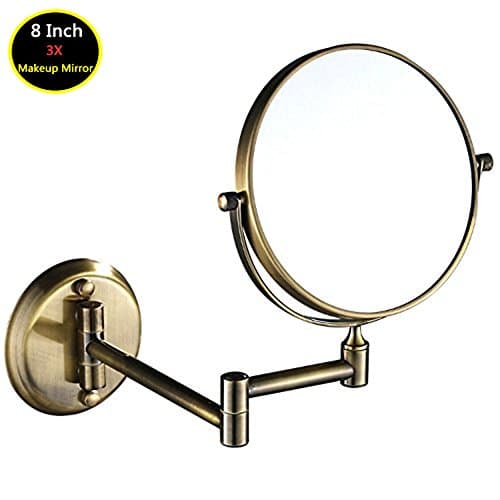 8 Inch Two-Sided Swivel Wall Mount Magnifying Makeup Mirror, 12 Inch Extension Mirror,Chrome Finished (3x Magnification Mirror) (Antique copper)