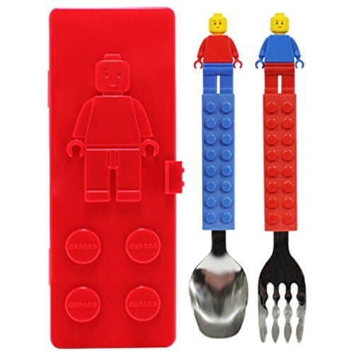 Brick Figure Flatware Spoon Fork Utensil Case Set Toddler Kids Children (NON-TOXIC MATERIAL USED PRODUCT) (Red) by HAON