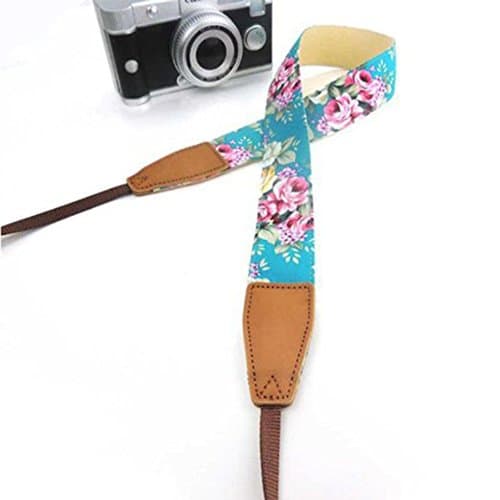 Baisy Camera Strap Leather Shoulder Neck Belt Strap for All DSL/ DSLR Camera Nikon Canon Sony Olympus Samsung Pentax Fujifilm, Flower Lake Blue.