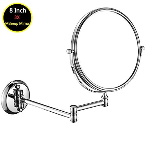 8 Inch Two-Sided Swivel Wall Mount Magnifying Makeup Mirror, 12 Inch Extension Mirror,Chrome Finished (3x Magnification Mirror) (Silver)