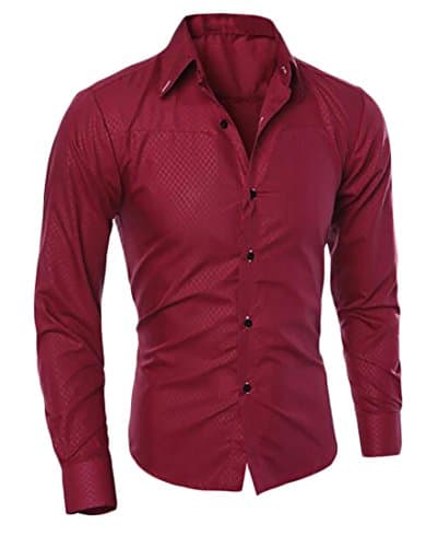 YYear Mens Business Lapel Solid Long Sleeve Button Front Dress Shirts Red US 2XL