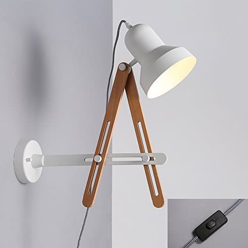 Nordic Geometry Adjustable Triangle Wood Bracket Wall Lamp(with Wire Plugs) Modern Bedroom Bedside Children's Study Room White Iron Reading Fixture Scale Ruler Wall Light