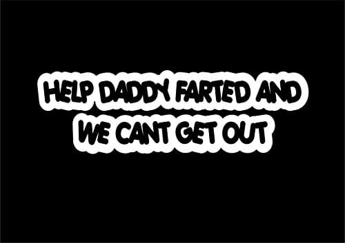 203W HELP DADDY FARTED AND CANT GET OUT HELP DADDY FARTED AND CANT GET OUT Funny Car Sticker Van Window Bumper Vinyl Decal