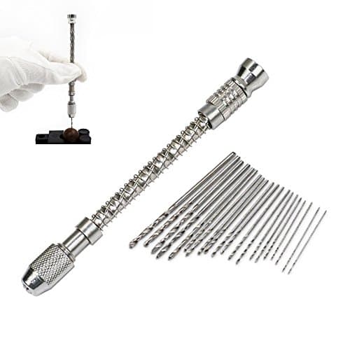 Aluminium Mini Semi-Automatic Hand Drill Wood Drill with 2 Chucks + 20 Spiral Drill Bit