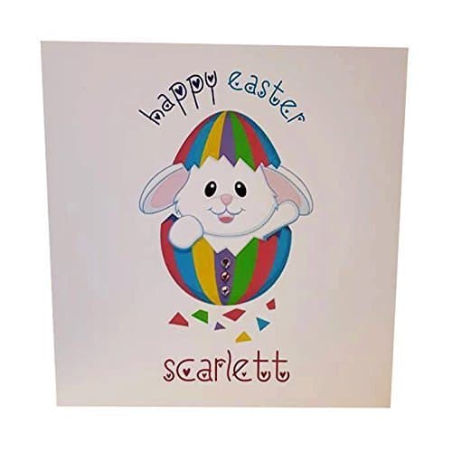 HAPPY EASTER BUNNY PERSONALISED CARD - Handmade children's cute Easter bunny greeting card. Personalised with children's name. Easter Sunday. Easter egg FREE POSTAGE