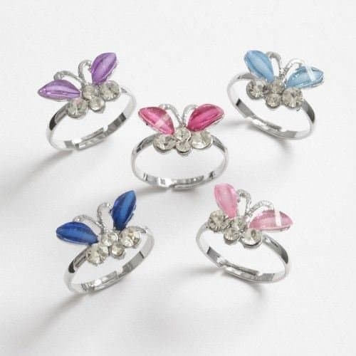 Childrens Butterfly Diamante Silver Style Ring