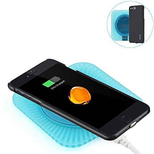 2-in-1 Qi Wireless Charger Kit for iPhone 7, Qi Charging Dock and Case are Included | Flexible Lightning Connector | Delicate Rubber Black Case For iPhone 7(4.7 inch, blue-square)