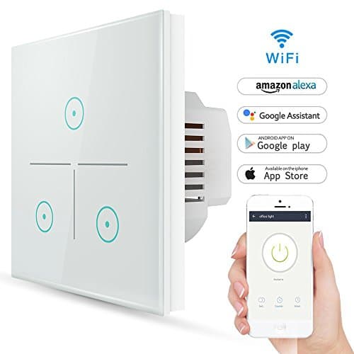Wifi Smart Light Switch, Wireless Echo Remote Control Light Switch Work With WLAN Support Amazon Alexa & Google Home, Timing Function, Overload Protection, Control Your Fixtures From Anywhere (Switch-3 Gang)