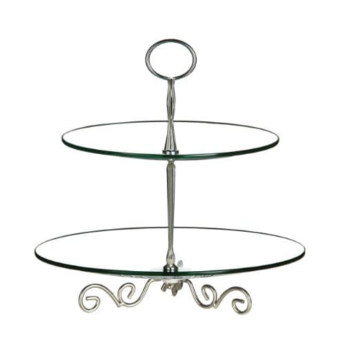 Clear Glass 2 Tier Cake Stand With Durable Chrome Base