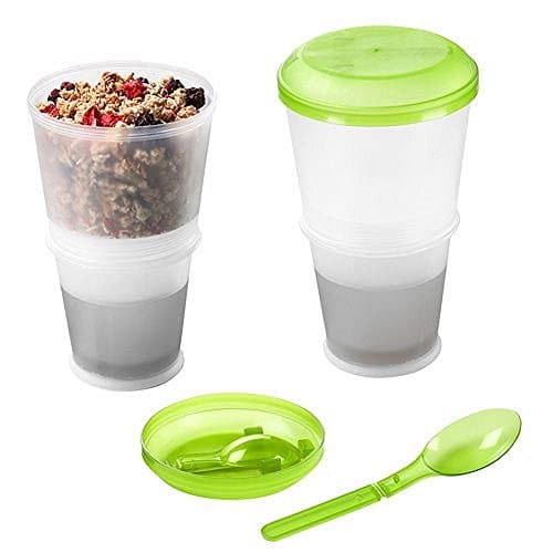 Cereal Beaker With Spoon 2 Compartment with Gel section to keep milk cool