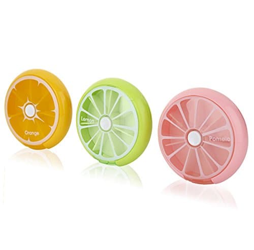 'Knob Pill Box Pill Box Pill Box Medicine Storage Dossage Candy 7 Compartments Pill Box with Handy Push Twist Action Lemon