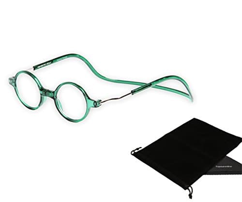 TOPSTARONLINE Round Frame Flexible Adjustable Reading Glasses from + 1.00 to + 4.00 Diopters (Green, +4.00)