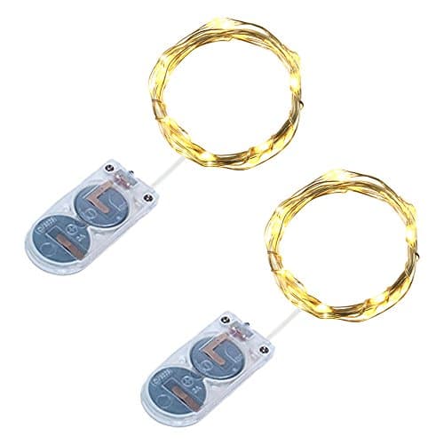 RcStarry(TM) 2-Pack{20LED 7Ft}Rope Lights,Battery Operated Super Bright Micro 20 LEDs on 7 Ft Long Ultra Thin Silver Wire Starry String Lights for Home Bedroom Party Tree,Warm White