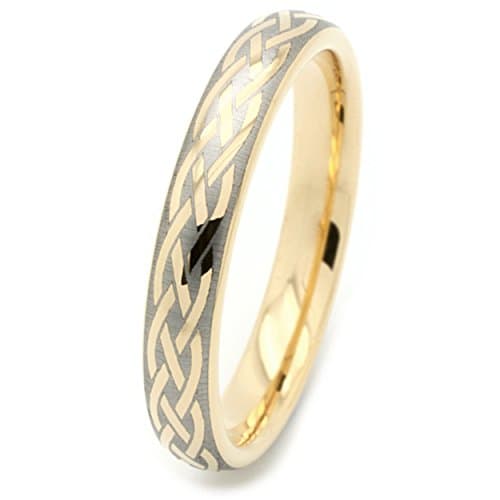 4mm Gold Celtic Tungsten Ring with Laser Etching and Suay Gift Box - Size T 1/2
