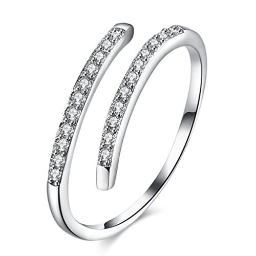 Delicate Open Band Ring, Trendylovers Adjustable Minimalist Ring Sterling Silver in Rhodium Plated-Micro Pave AAA Zirconia Band
