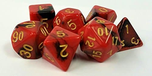 Polyhedral 7-Die Critical Role Dice Set - Dragon's Eye - Fire Red &amp; Black with Gold