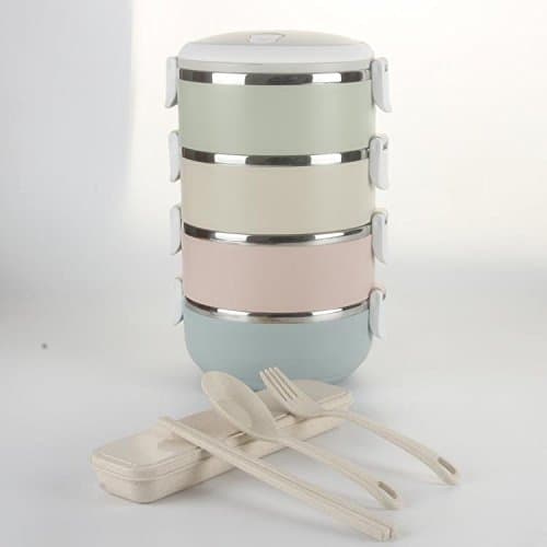 yxhflo Rectangular boxes adult multi-tier4Students bento boxes charging the keep-warm cartridge heater power lunch boxes,Circular4Layer