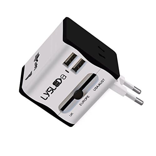 2 USB Ports (5V 2.1A) All In One USB Travel Adaptor from LYSLEDa, Universal USB Plug Applicable in Over 150 Countries for User of Apple, iPod, iPad, Android Smartphone and Digital Cameras and So On(White).