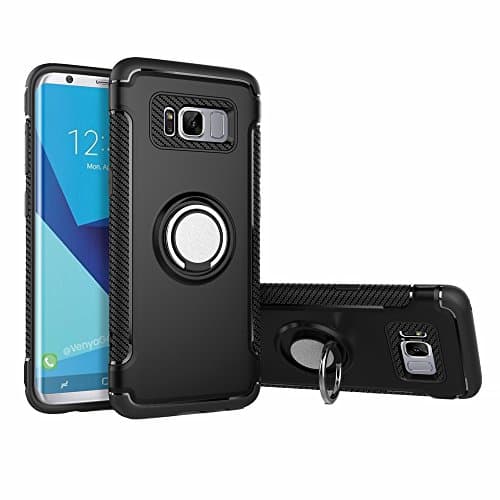 Galaxy S8 Plus Case, Jamche [ Compatible with Magnetic Car Mount ] Dual Layer Shockproof Hybrid Armor Protective Back Case Cover with 360 Rotation Ring Kickstand for Samsung Galaxy S8 Plus, Black