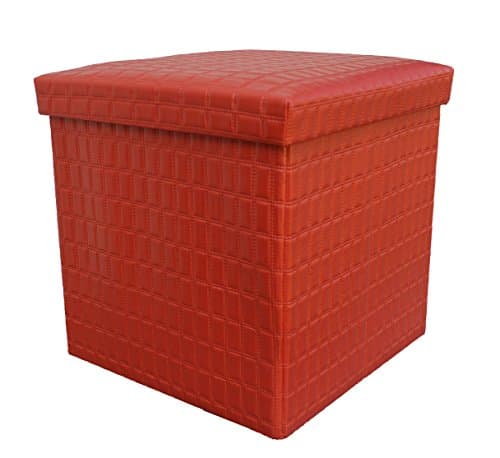 DOUBLE AND SINGLE QUILTED FOLDAWAY PU OTTOMAN STORAGE POUFFE BENCH (Single(36X36X38), Red)