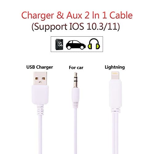 LONSUN Aux Cord for iPhone 7 / 7 Plus Aux Adapter, USB charging plug/3.5mm Audio Cable Lightning Car Aux Charger Adapter for iPhone X/8/8 Plus, Perfect for Car/Home Stereos(Supports iOS 10 / 11)
