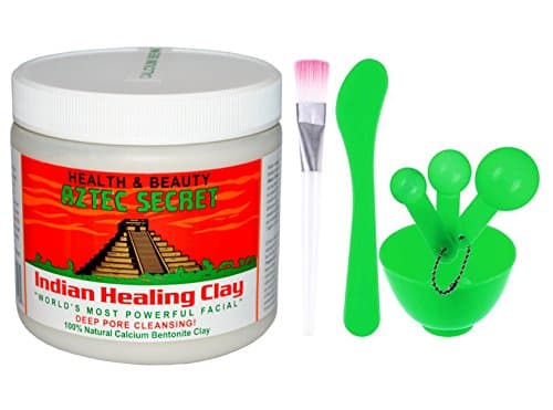 Aztec Secret Indian Healing Clay Deep Pore Cleansing Bundle Set Bentonite Clay and DIY 4 in 1 Facial Mask Mixing Bowl Kit