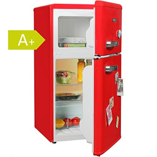 AMSTYLE Design Retro Mini Refrigerator 95L 2-door with separate freezer Red A + | Freestanding refrigerator with stepless temperature setting