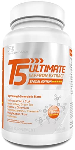 NEW T5 Ultimate® Saffron Extract Edition | 1580mg ACTIVE per serving | Advanced Formula with Green Coffee, Green Tea, CLA, Cayenne, Theanine, Chromium, Iron and more | Premium Thermogenic | Appetite Suppressant | Slimming Pills Ultra Potent | GMP Manufactured | 90 Capsules | One Month Supply