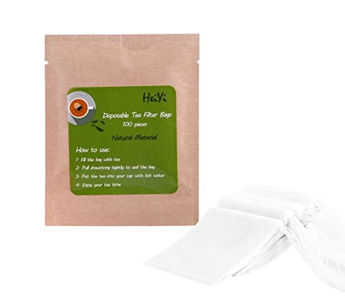 HeiYi Tea Filter Bags Drawstring, Tea Infuser Disposable for Loose Leaf Tea - 100 Count Empty Bags Drawstring with 3 Tea Holders (2in X 2.5in for 1 cup (White 30oz))