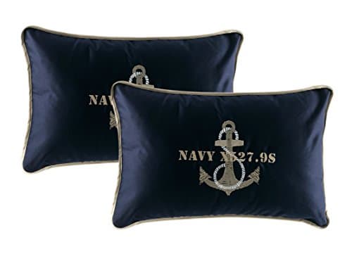 MB Coastal Designs Anchor Throw Pillow, Navy Blue, Set of 2