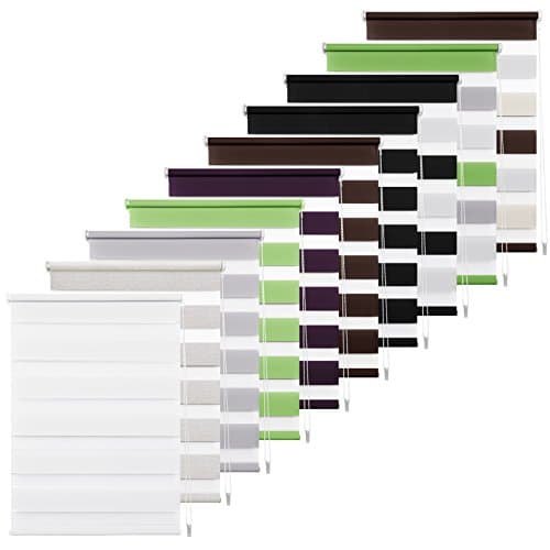 Zebra Double Roller Blinds, 80 x 230 White Beige Brown Day Night Double Layer Roller Shades Filtering with Side Chain Easy Assembled without Drilling for Window