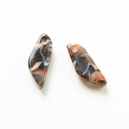 Marble Charm Unique small round polygonal plate 1 hole 13 x 5 mm black brown white 2 pieces