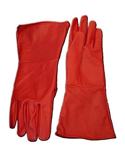 Leather Gauntlet Gloves RED MEDIUM Long Arm Cuff by Leather Mystics