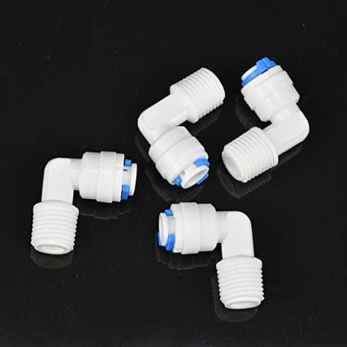 Water Connect 1/4 Inch L Quick Connect 1/4" X 1/4" Elbow Fitting RO Aquarium Water Filter Food Grade NSF--Pack of 4