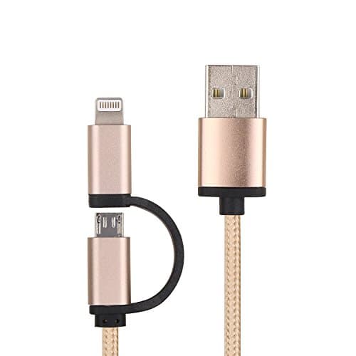 HongKe 2 in 1 Lightning &amp; Micro USB Cable Nylon Braided 3.3ft Charging Cable High Speed Sync Data Charger Cord for iPhone 7 Plus/7/6s Plus/6s/6 Plus/6/5s/5c/ 5, iPad, iPod, Android Samsung SmartPhones