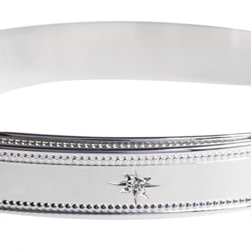 Sterling Silver Expander Baby Bangle Bracelet with Real Tiny Diamond (With Teddy)