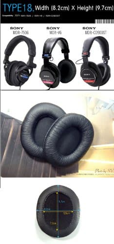 Earpads Replacement for headset, Compatible with Sony MDR-7506, MDR-V6, MDR-CD900ST, etc. (Packaged 1 pair (2 pieces)) Type 18