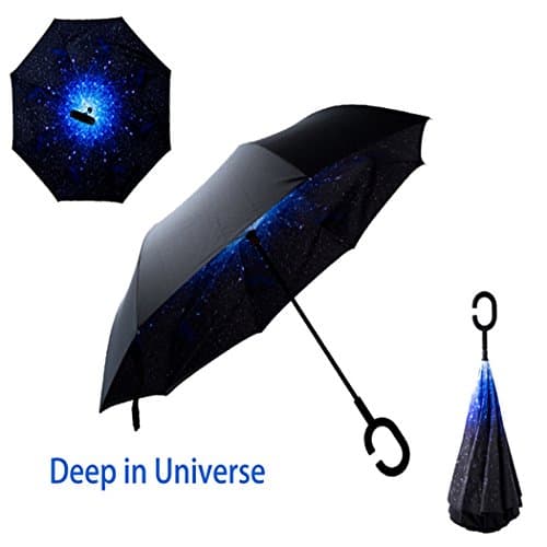 Camphelper Reverse Umbrella double layer Windproof UV Protection Sun&Rain Car Inverted folding Umbrella (Deep In Universe)